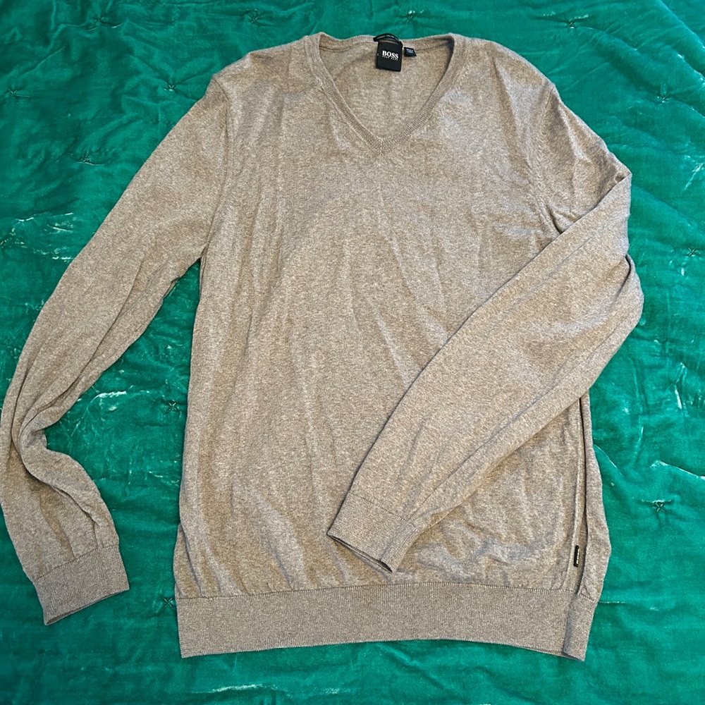Boss Light Brown V-Neck Sweater